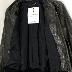 Balenciaga Men's Dark Green Leather Bomber Jacket